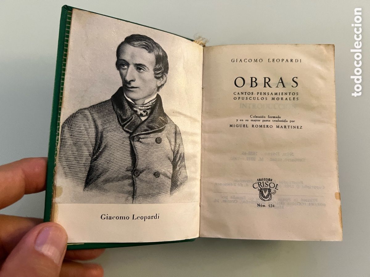 Libros de segunda mano: Obras cantos-pensamientos opusculos Morales. Giacomo Leopardi. Crisol numero124.