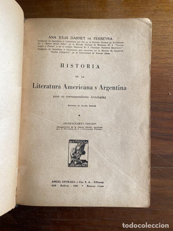 Libros de segunda mano: Historia de la Literatura Americana y Argentina - Darnet de Ferreyra Ana Julia