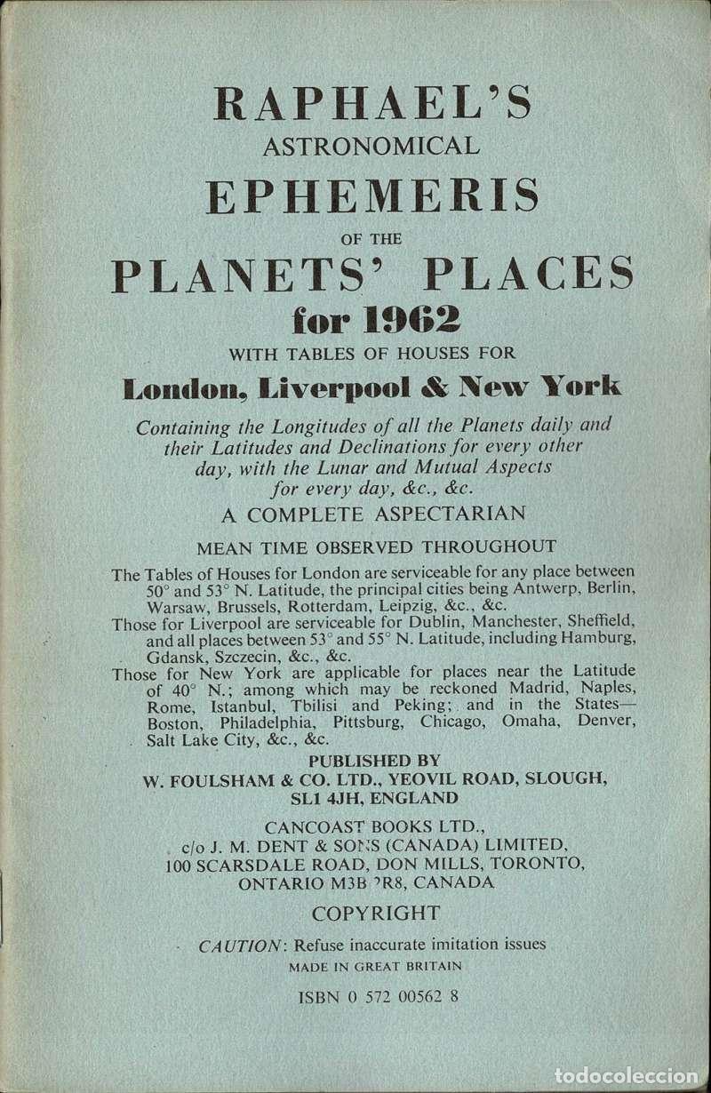 Libros de segunda mano: Raphael's Astronomical Ephemeris of the Planets' Places for 1962