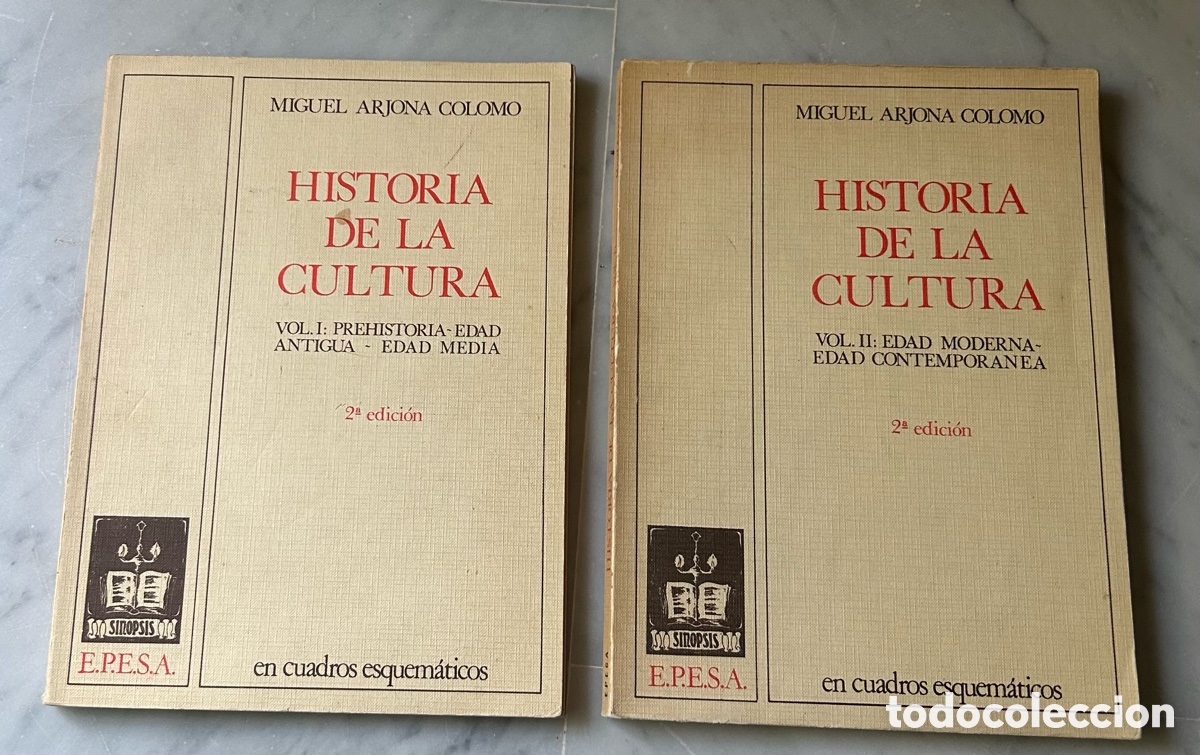 Libros de segunda mano: &ldquo;HISTORIA DE LA CULTURA en cuadros esquem&aacute;ticos&rdquo;. Vol I y II. Miguel Arjona Colomo. 1973