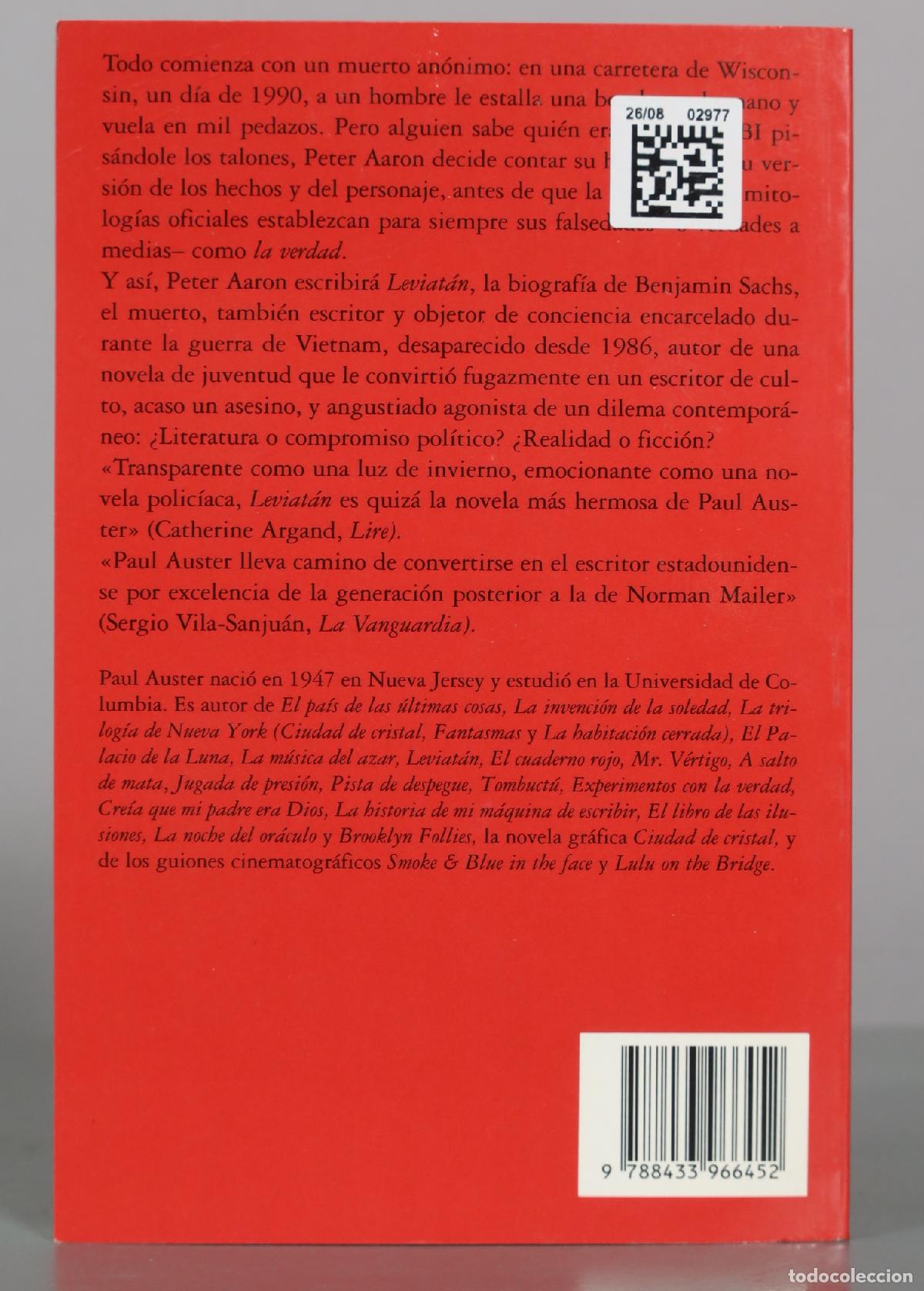 Libros de segunda mano: Leviat&aacute;n - Paul Auster - Anagrama - Foto 2