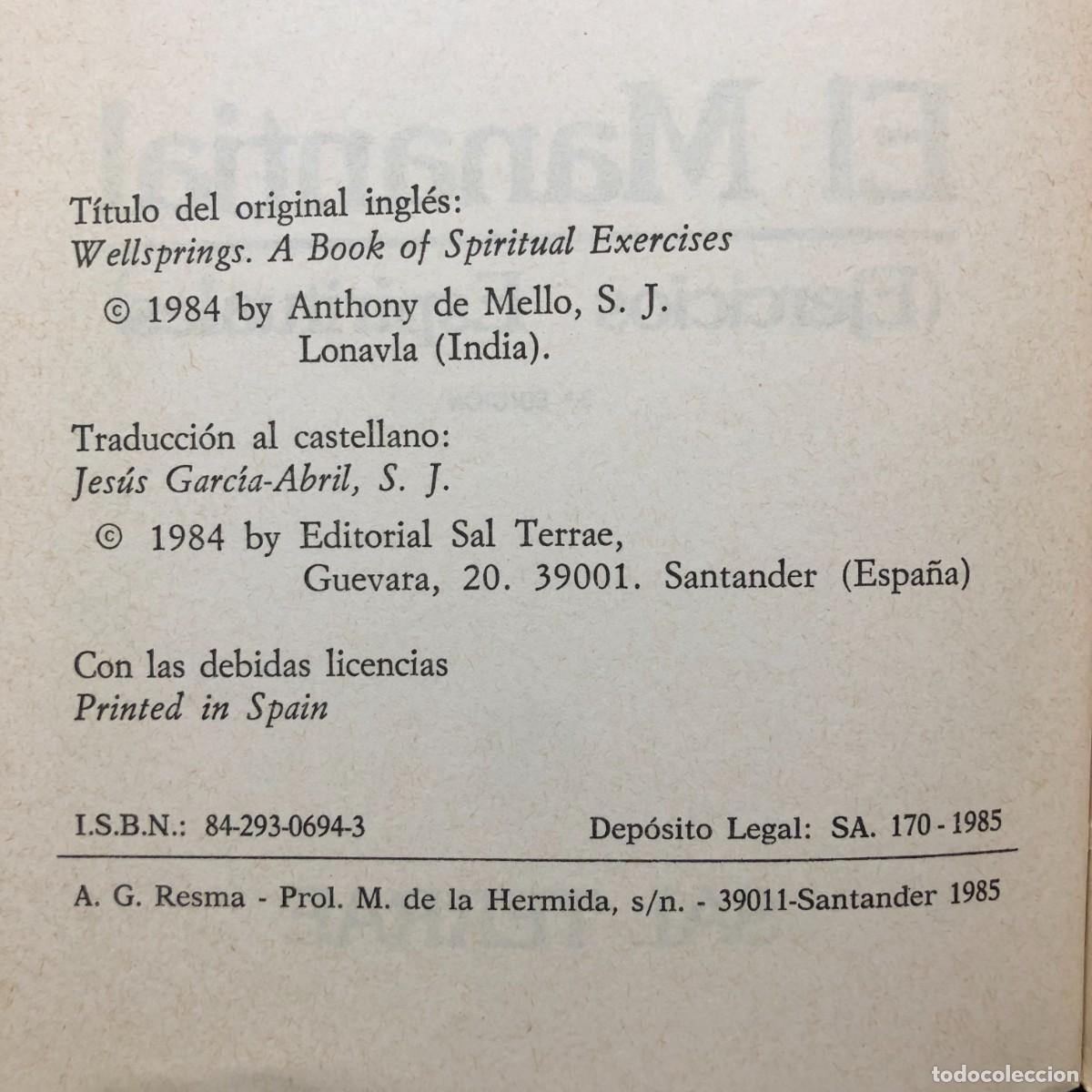 Libros de segunda mano: EL MANANTIAL (EJERCICIOS ESPIRITUALES) - ANTHONY DE MELLO - SAL TERRAE - 1985 / 4401 - Foto 4
