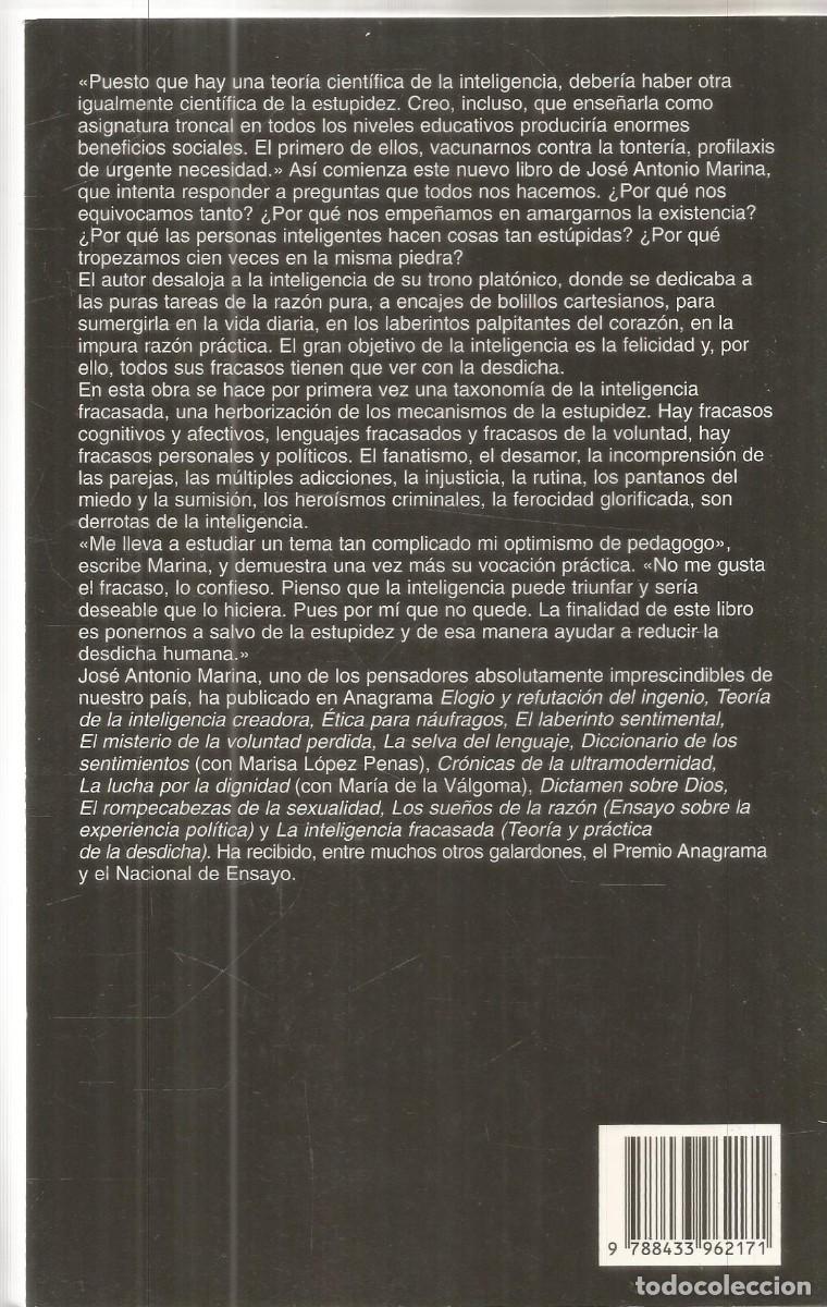 Libros de segunda mano: JOSE ANTONIO MARINA. LA INTELIGENCIA FRACASADA. ANAGRAMA - Foto 2