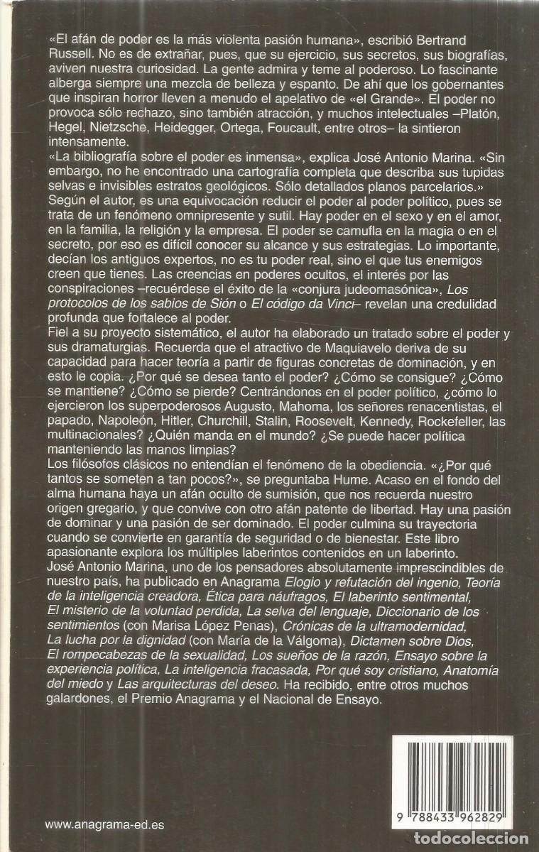 Libros de segunda mano: JOSE ANTONIO MARINA. LA PASION DEL PODER. ANAGRAMA. PRIMERA EDICION. - Foto 2