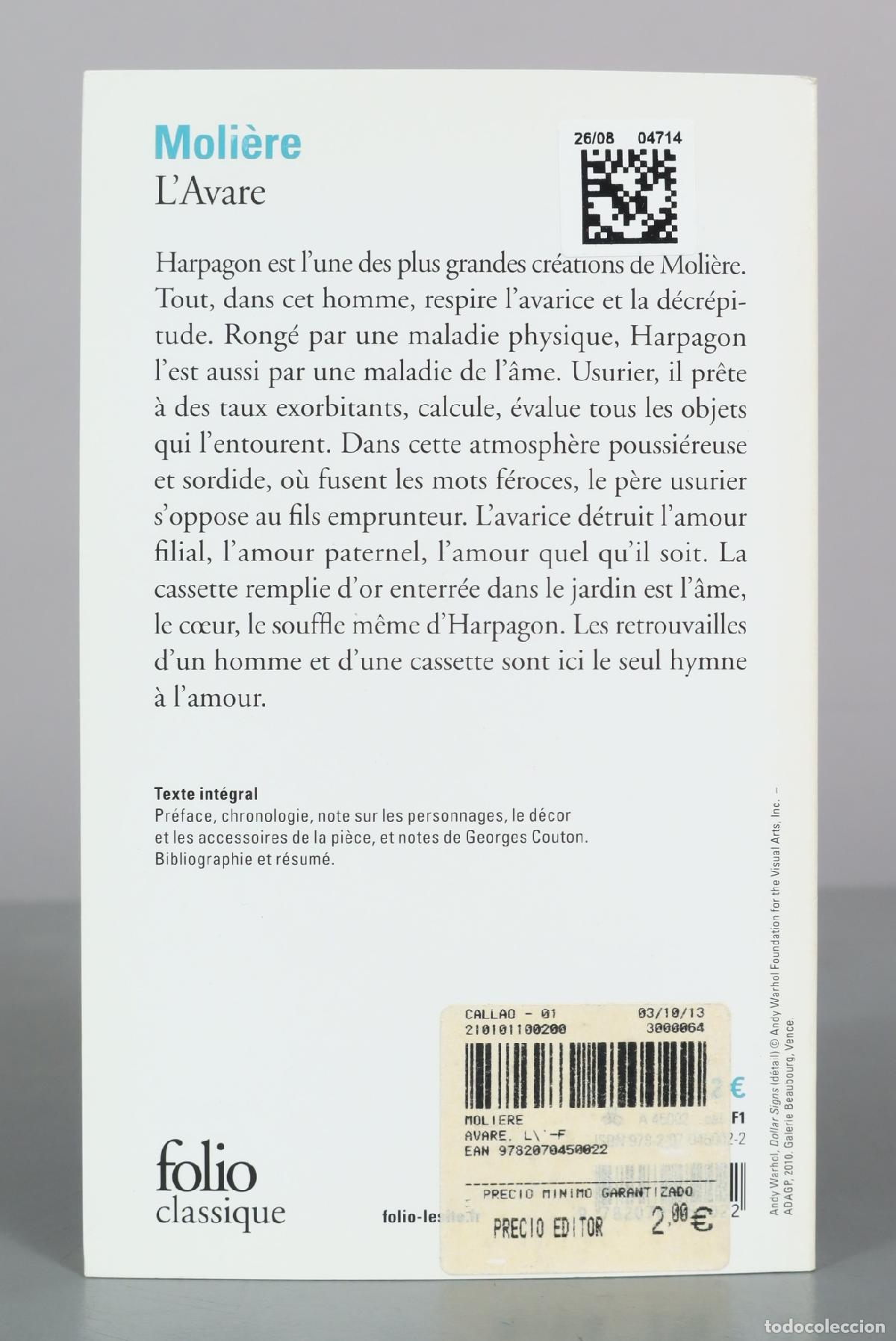 Libros de segunda mano: LAvare Moli&egrave;re . de Georges Couton - Folio - Foto 2