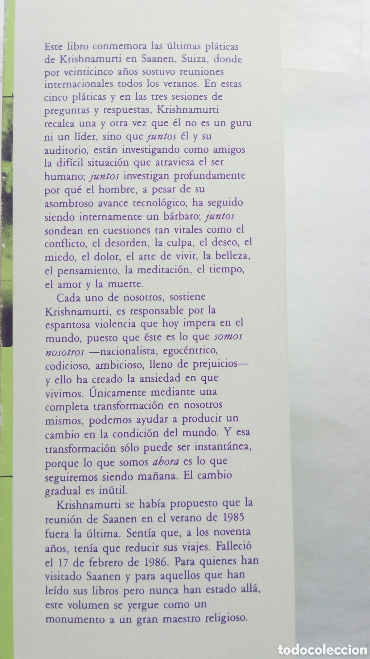 Libros de segunda mano: &Uacute;ltimas pl&aacute;ticas en Saanen. Krishnamurti. - Foto 3