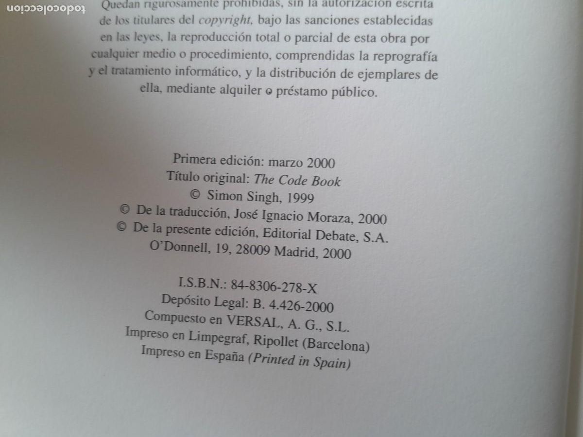Libros de segunda mano: LOS CODIGOS SECRETOS. SIMON SINGH. DEBATE 2000 - Foto 5