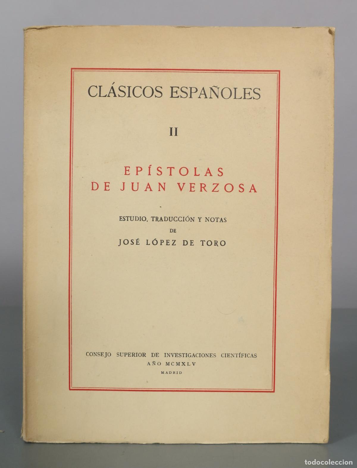Libros de segunda mano: Ep&iacute;stolas de Juan Verzosa - Jos&eacute; L&oacute;pez de Toro - Consejo Superior de Investigaciones Cient&iacute;ficas