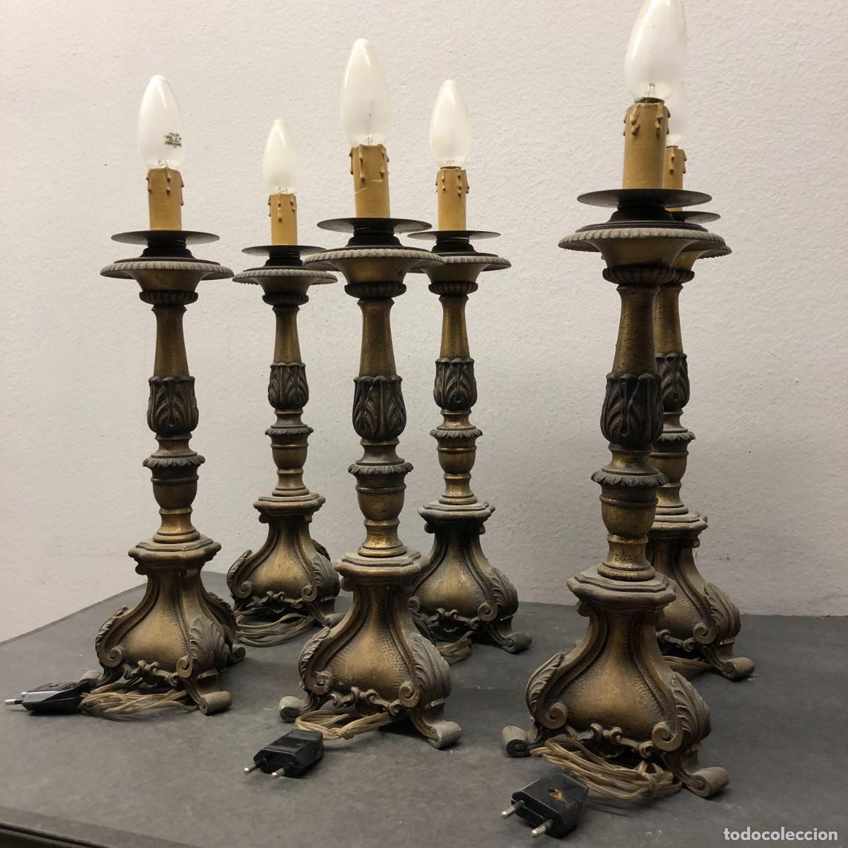 Libros de segunda mano: PRECIOSO CONJUNTO DE 6 CANDELABROS DE MESA PARA ALTAR RELIGIOSO - 47 CM - EN BRONCE / 1976