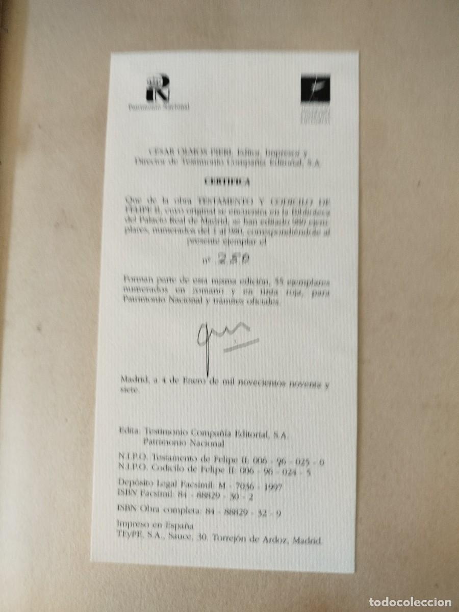Libros de segunda mano: TESTAMENTO Y CODICILIO DEL REY NUESTRO SE&Ntilde;OR FELIPE II. FACSIMIL. - Foto 6