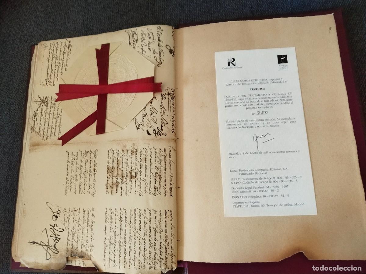 Libros de segunda mano: TESTAMENTO Y CODICILIO DEL REY NUESTRO SE&Ntilde;OR FELIPE II. FACSIMIL. - Foto 8