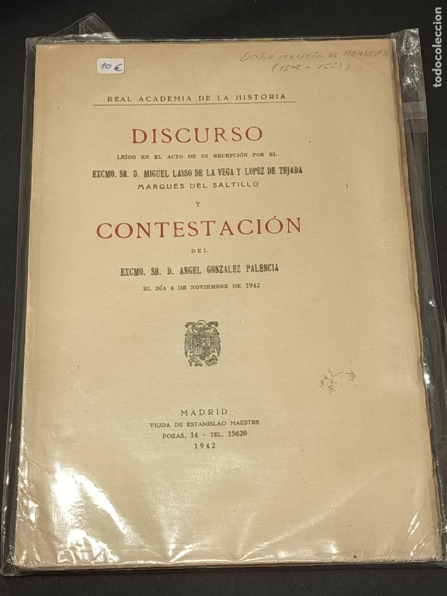 Libros de segunda mano: 1942 - MIGUEL LASSO DE LA VEGA. Discurso Real Academia de la Historia
