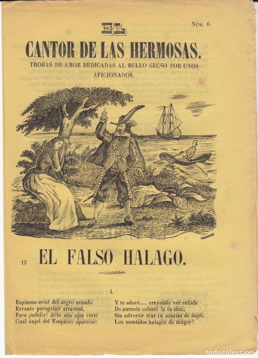 Libros de segunda mano: PLIEGO DE CORDEL - ROMAN&Ccedil;OS - EL CANTOR DE LAS HERMOSAS - -NUM. 6 SIGLO XIX