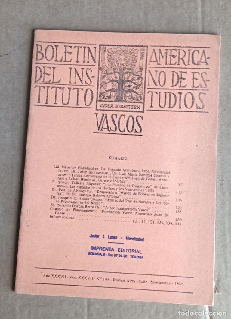 Libros de segunda mano: Bolet&iacute;n del instituto americano de estudios vascos - Buenos Aires julio setiembre 1986