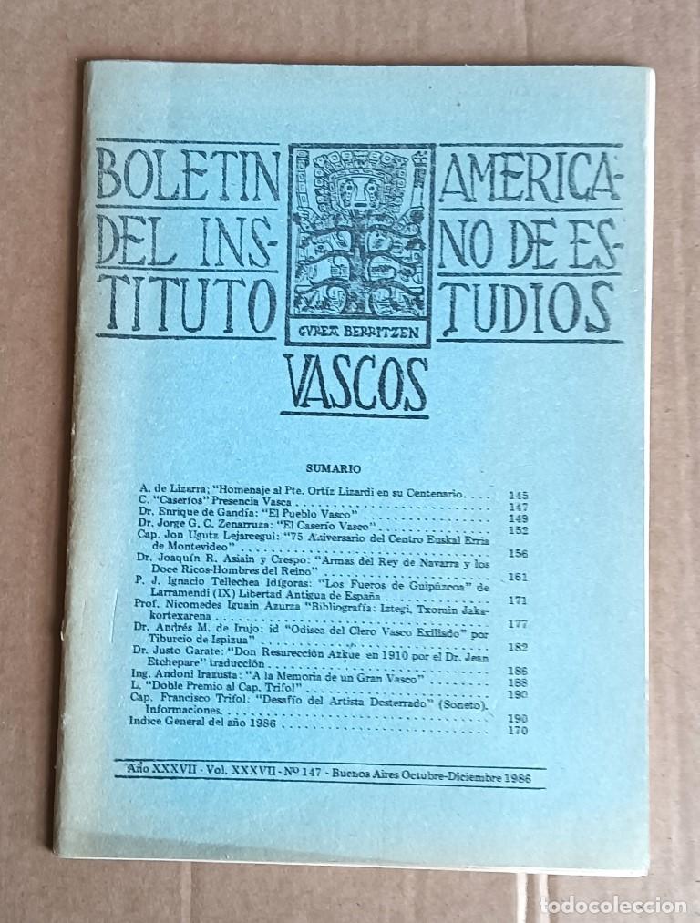 Libros de segunda mano: Bolet&iacute;n del instituto americano de estudios vascos - Buenos Aires octubre diciembre 1986