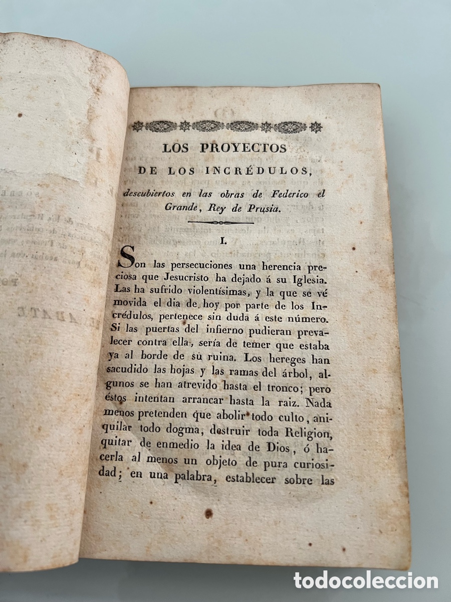 Libros de segunda mano: Proyectos de los incr&eacute;dulos. Por el Abate Luis Mozzi. No contiene las cubiertas. Principios de 1800