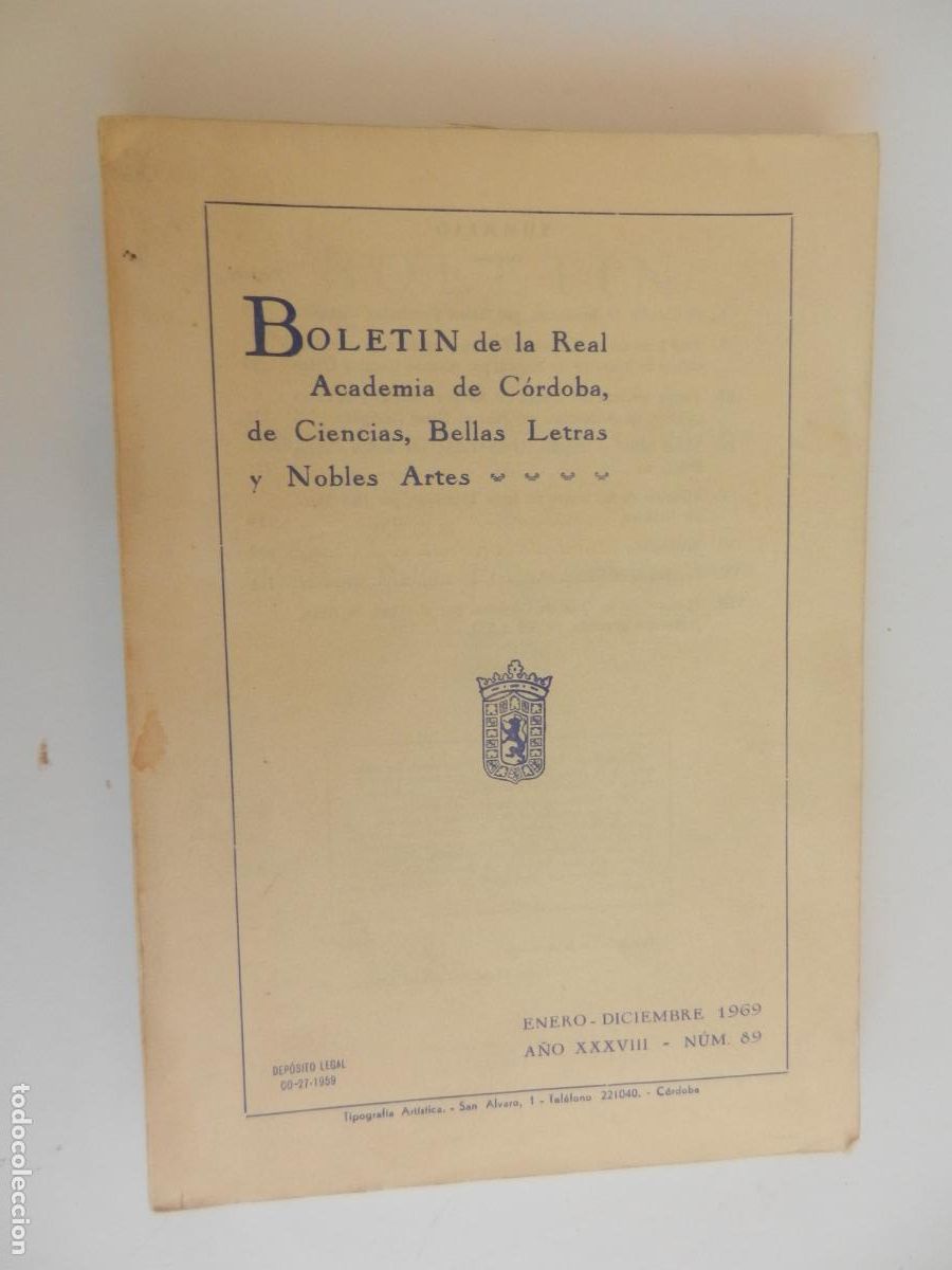 Libros de segunda mano: BOLETIN DE LA REAL ACADEMIA DE C&Oacute;RDOBA , DE CIENCIAS , BELLAS LETRAS Y NOBLES ARTES - N&ordm; 89 01-12-69