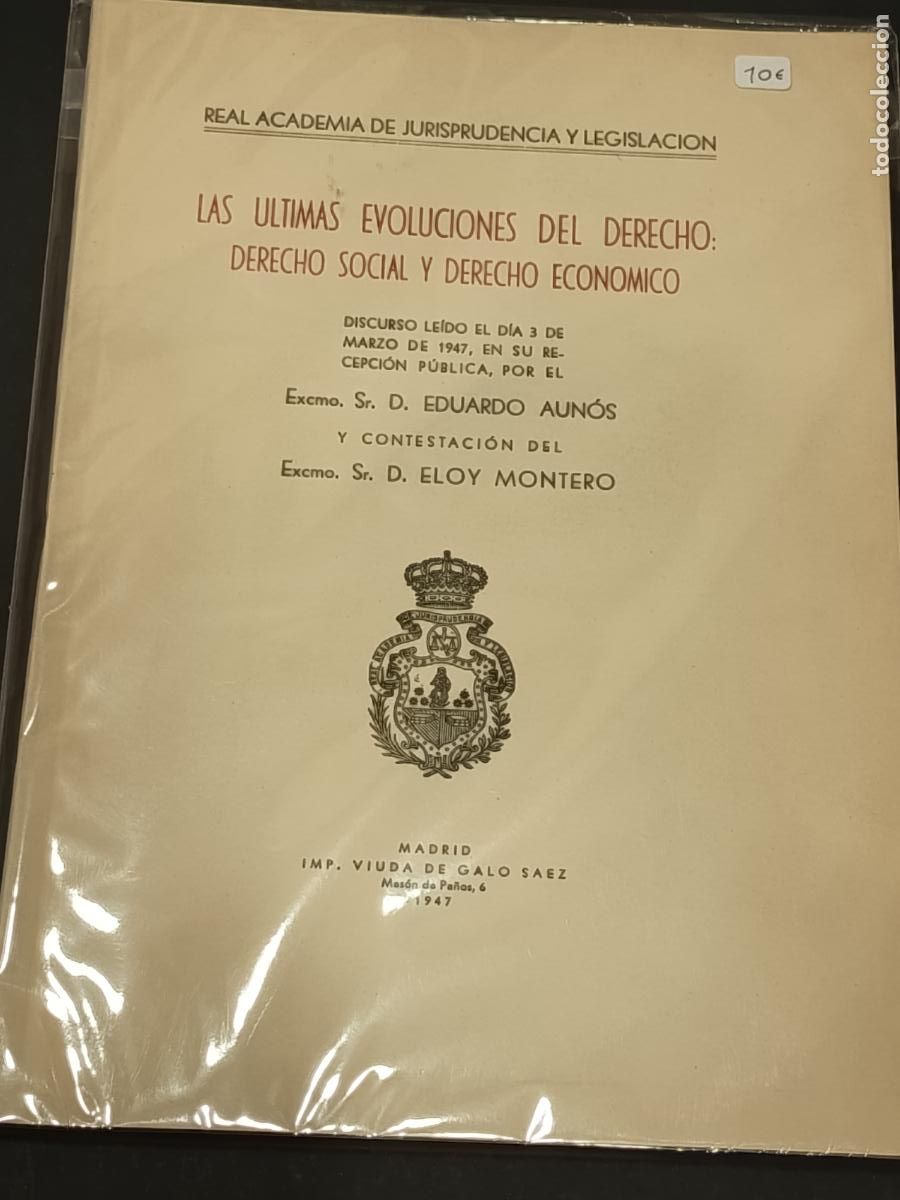 Libros de segunda mano: 1947 - EDUARDO AUN&Oacute;S. Las &uacute;ltimas evoluciones del derecho: derecho social y derecho econ&oacute;mico