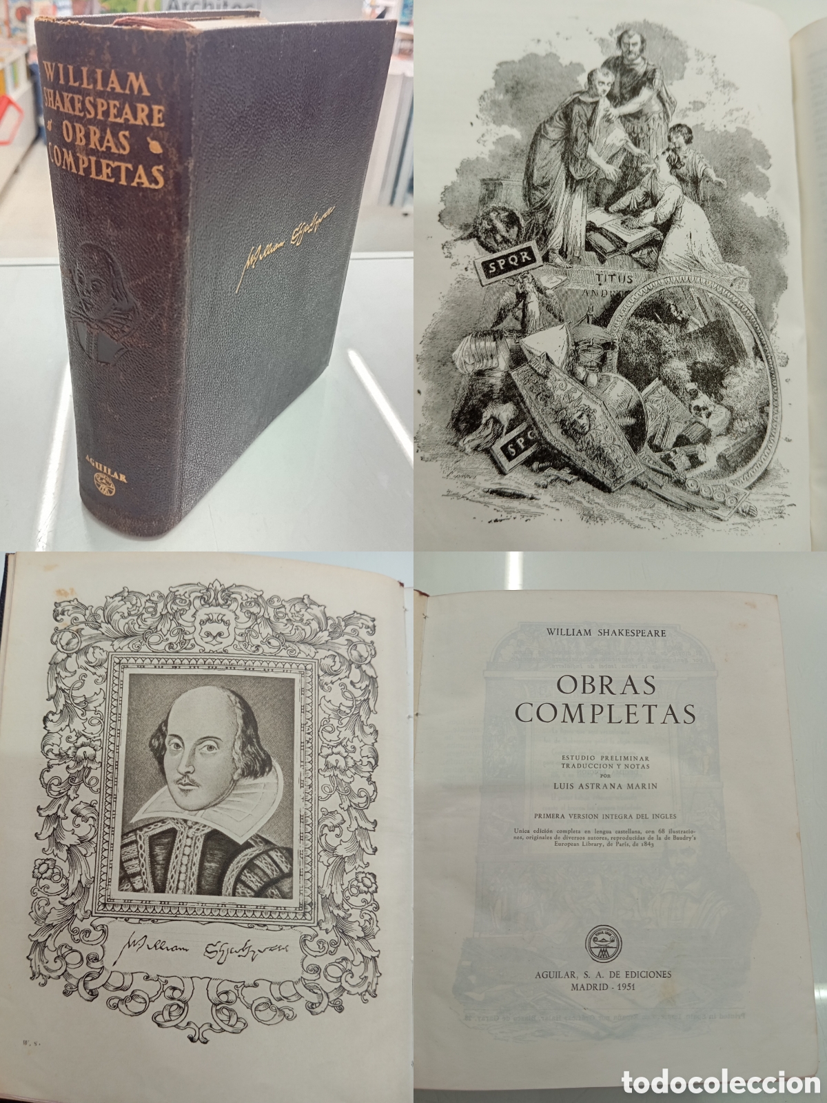 Libros de segunda mano: WILLIAM SHAKESPEARE OBRAS COMPLETAS AGUILAR A&Ntilde;O 1951 PLENA PIEL ILUSTRADO