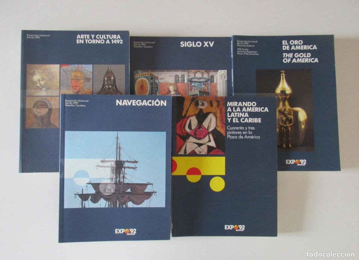 Libri di seconda mano: EXPO SEVILLA 92 - LOTE 5 LIBROS OFICIALES - SIGLO XV - EL ORO DE AMERICA - NAVEGACI&Oacute;N - ARTE ETC