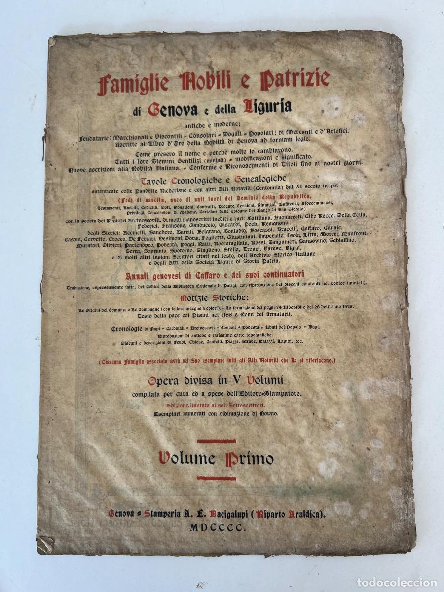 Libros de segunda mano: FAMIGLIE NOBILI E PATRIZIE DI GENOVA E DELLA LIGURIA TABLA CRONOLOGICA GENEALOGICA 1900