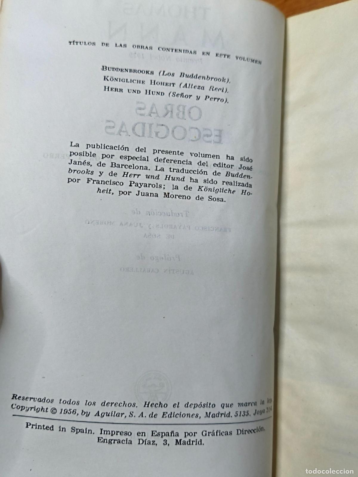 Libros de segunda mano: Obras escogidas - Thomas Mann - Aguilar - Foto 3