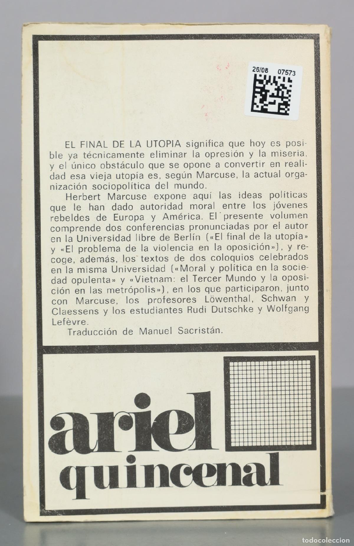 Libros de segunda mano: El final de la utopia - Herbert Marcuse - Ariel - Foto 2