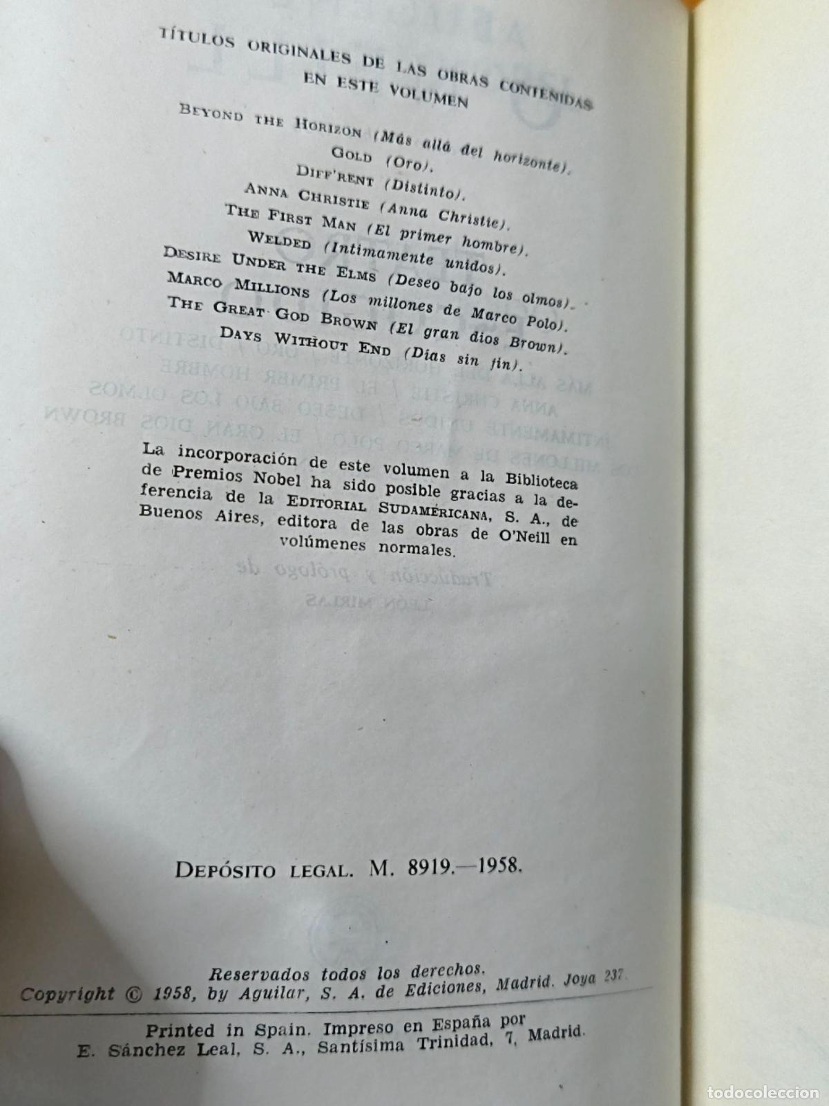 Libros de segunda mano: Teatro Escogido - Eugene ONeill - Aguilar 1958 - Foto 3