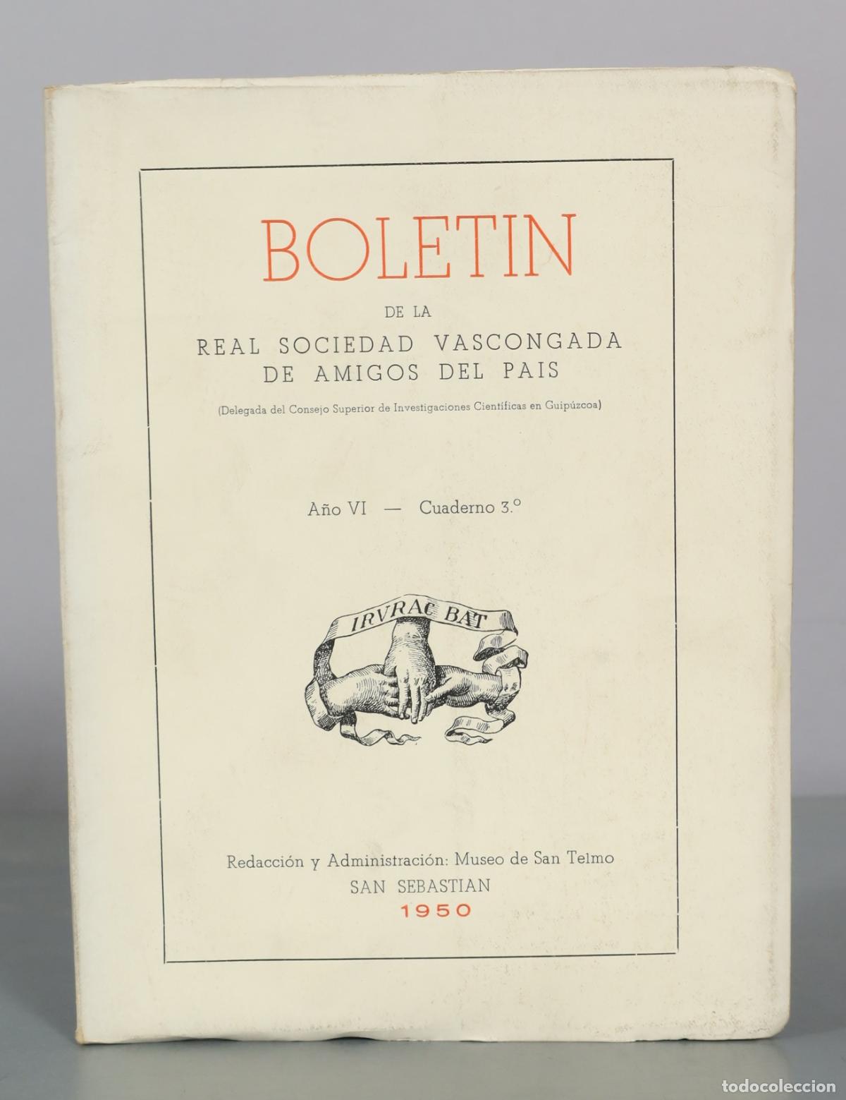 Libros de segunda mano: Boletin de la Real Sociedad Vascongada de Amigos del Pais A&Ntilde;O VI. CUADERNO 3