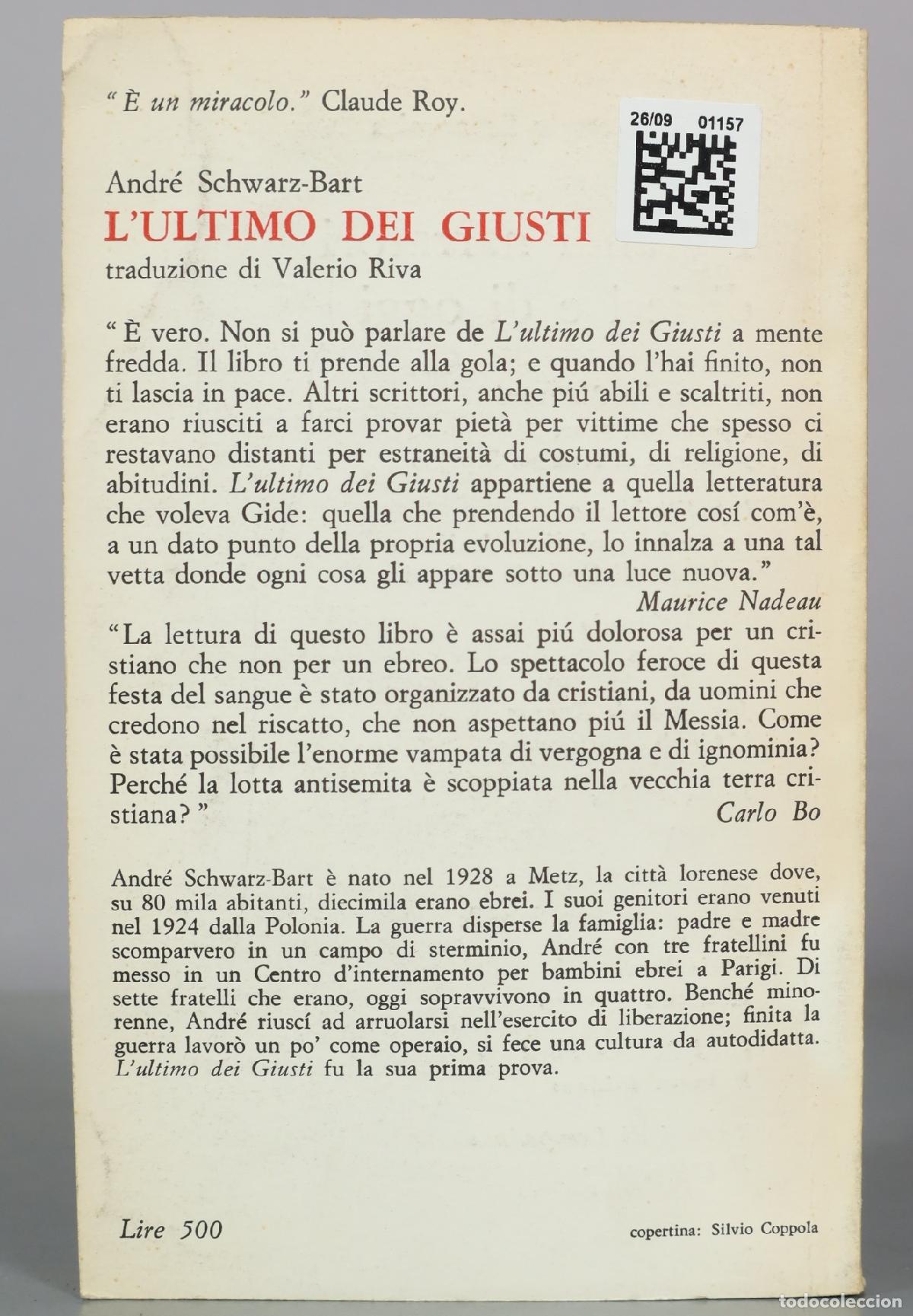 Libros de segunda mano: Lultimo dei giusti - Andr&eacute; Schwarz-Bart - Feltrinelli - Foto 2