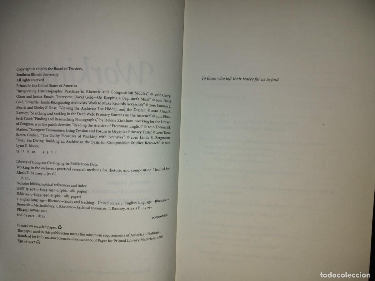 Libros de segunda mano: 219- Working In The Archives. Practical Research Methods For Rhetoric And Composition - Foto 5