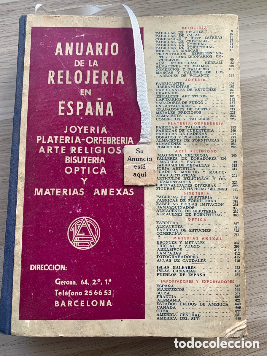 Libri di seconda mano: Antiguo anuario relojeria en Espa&ntilde;a 1958 - joyeria plateria-orfebreria, arte religioso, bisuteria