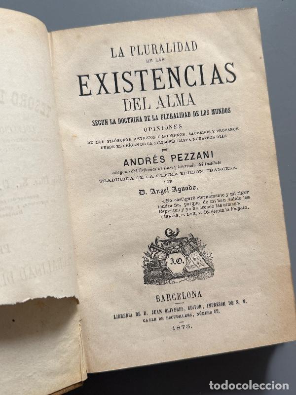 Libros de segunda mano: Pluralidad de las existencias del alma, Andr&eacute;s Pezzani - Librer&iacute;a de D. Juan Oliveres, 1873