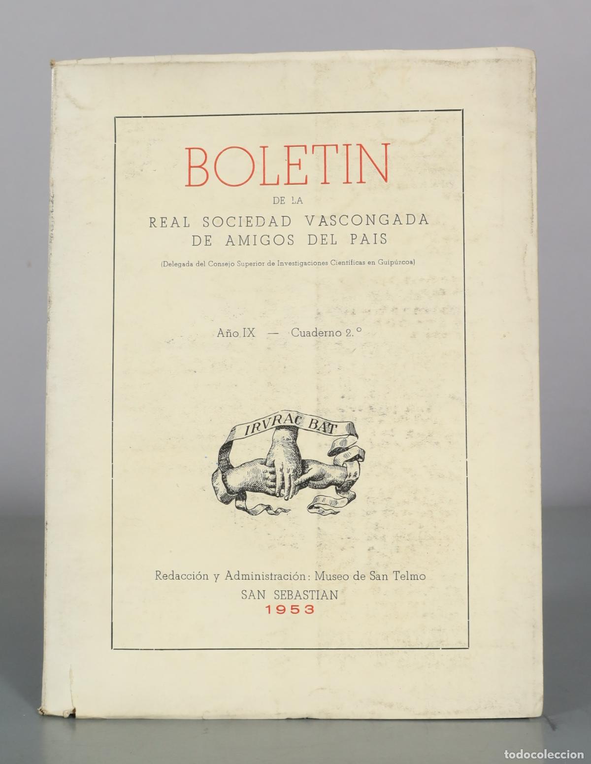 Libros de segunda mano: Boletin de la Real Sociedad Vascongada de Amigos del Pais. A&Ntilde;O IX. CUADERNO 2&ordm;