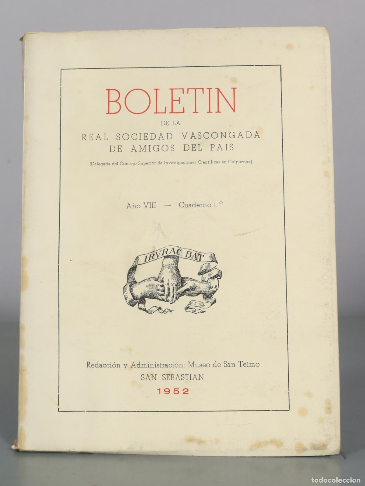 Libros de segunda mano: Boletin de la Real Sociedad Vascongada de Amigos del Pais - Museo de San Telmo. A&Ntilde;O VIII. CUADERNO 1