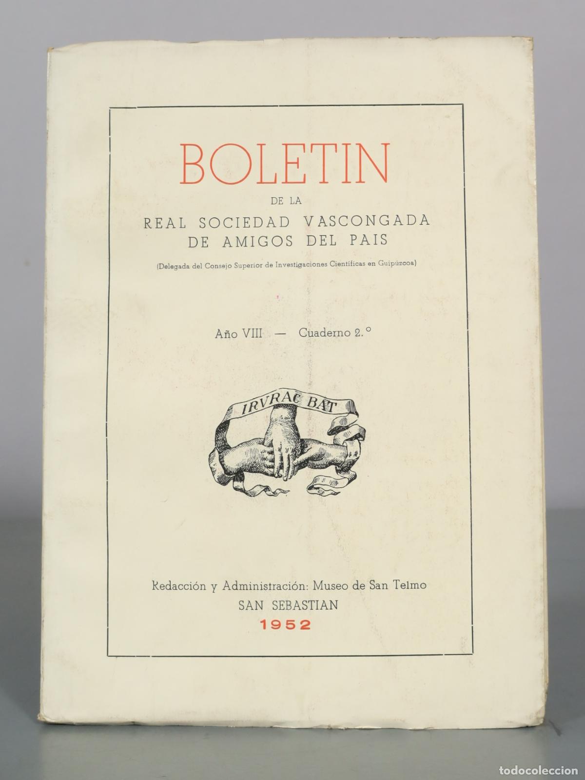Libros de segunda mano: Boletin de la Real Sociedad Vascongada de Amigos del Pais A&Ntilde;O VIII CUADERNO 2