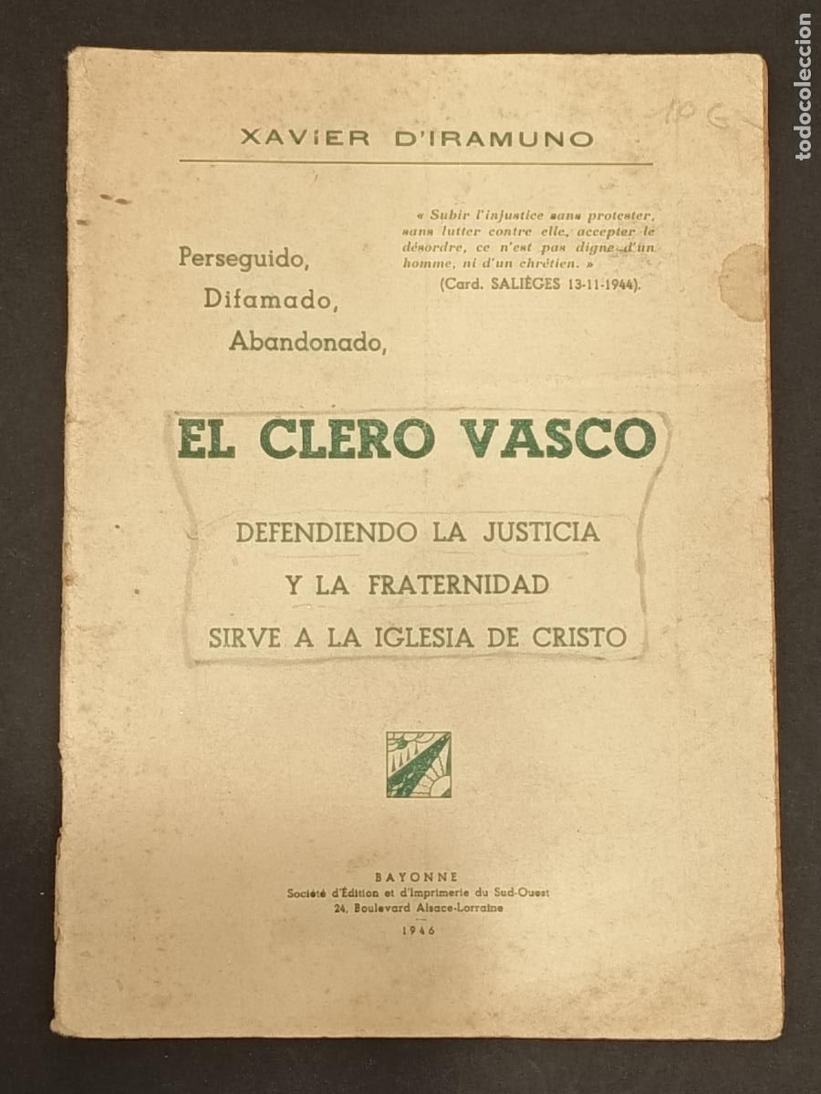 Libros de segunda mano: 1946 - XAVIER D&acute;IRAMUNO. El Clero Vasco