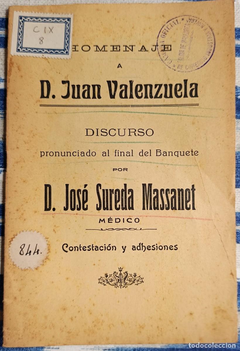 Libros de segunda mano: HOMENAJE A D. JUAN VALENZUELA. JOS&Eacute; SUREDA MASSANET. MALLORCA, 1914.
