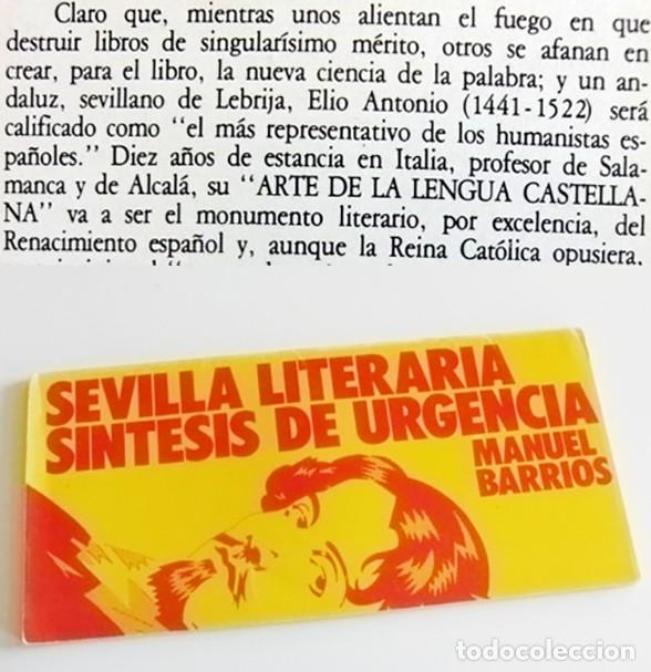 Libros de segunda mano: SEVILLA LITERARIA S&Iacute;NTESIS DE URGENCIA - MANUEL BARRIOS - LIBRO - CAJA MONTE DE PIEDAD 1981