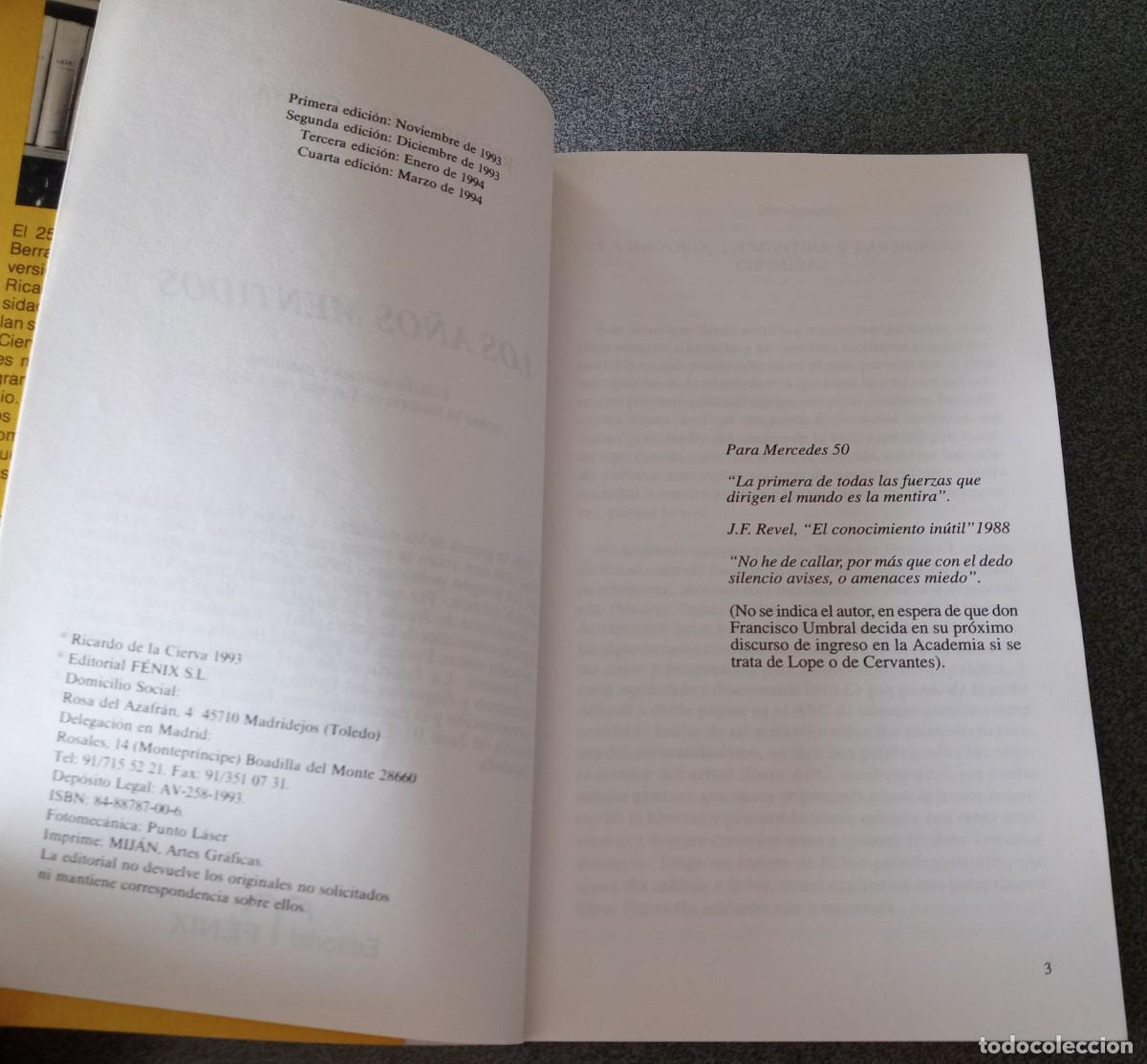 Libros de segunda mano: Los A&ntilde;os Mentidos Ricardo De La Cierva - Foto 4