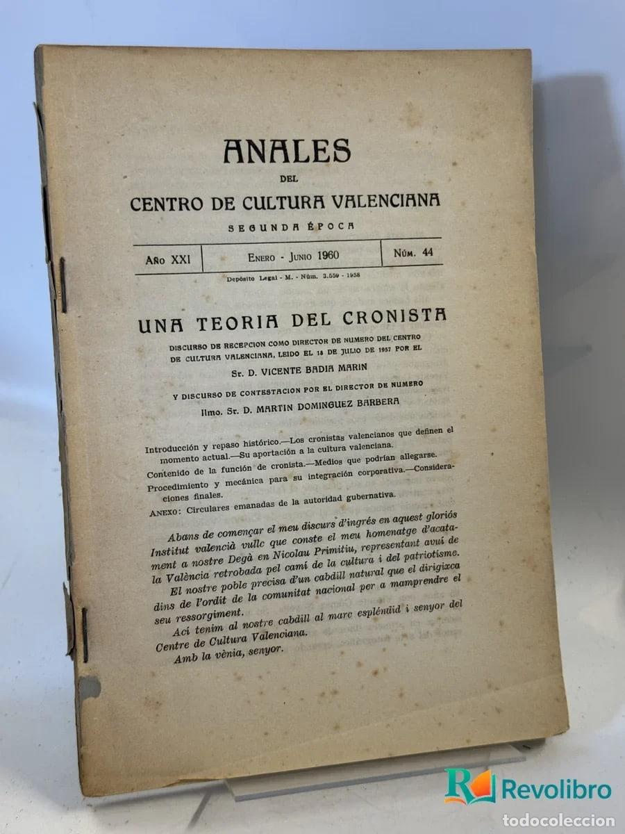 Libros de segunda mano: Anales del Centro de Cultura Valenciana - D. Vincent Bard&iacute;n Almela