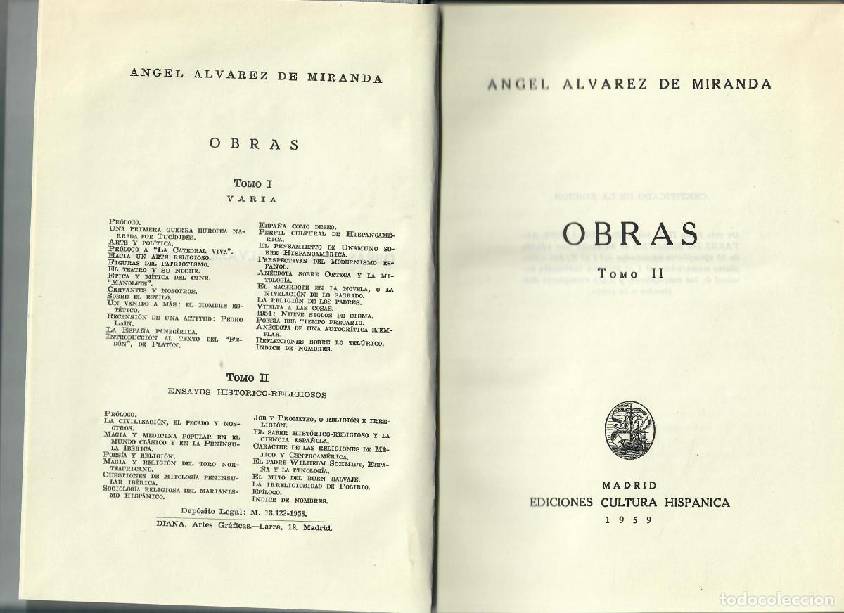 Libros de segunda mano: &Aacute;NGEL &Aacute;LVAREZ DE MIRANDA - OBRAS TOMO II