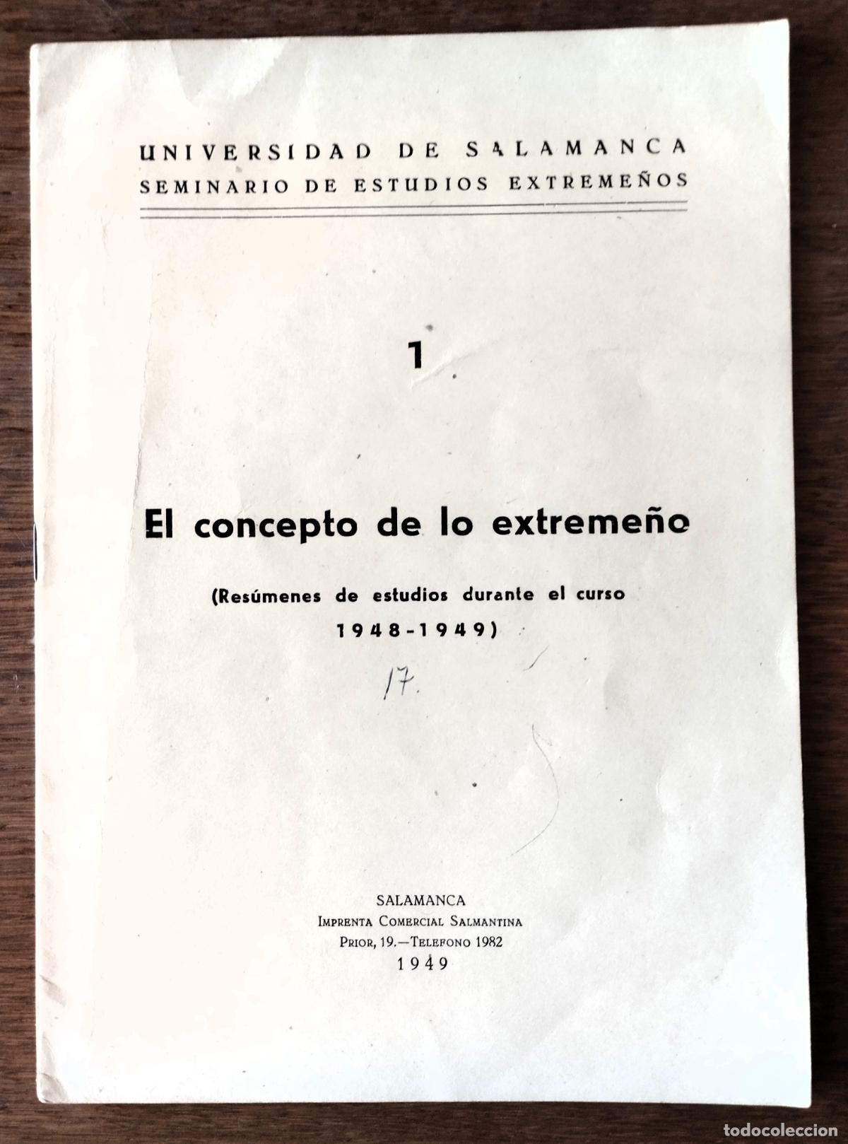 Libros de segunda mano: El concepto de lo extreme&ntilde;o, res&uacute;menes de estudios durante el curso 1948-1949, Salamanca, 1949