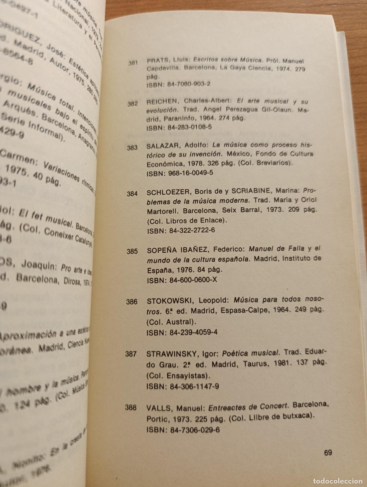 Libros de segunda mano: LIBROS DE M&Uacute;SICA. INSTITUTO NACIONAL DEL LIBRO ESPA&Ntilde;OL. CAT&Aacute;LOGO. 1981 - Foto 2