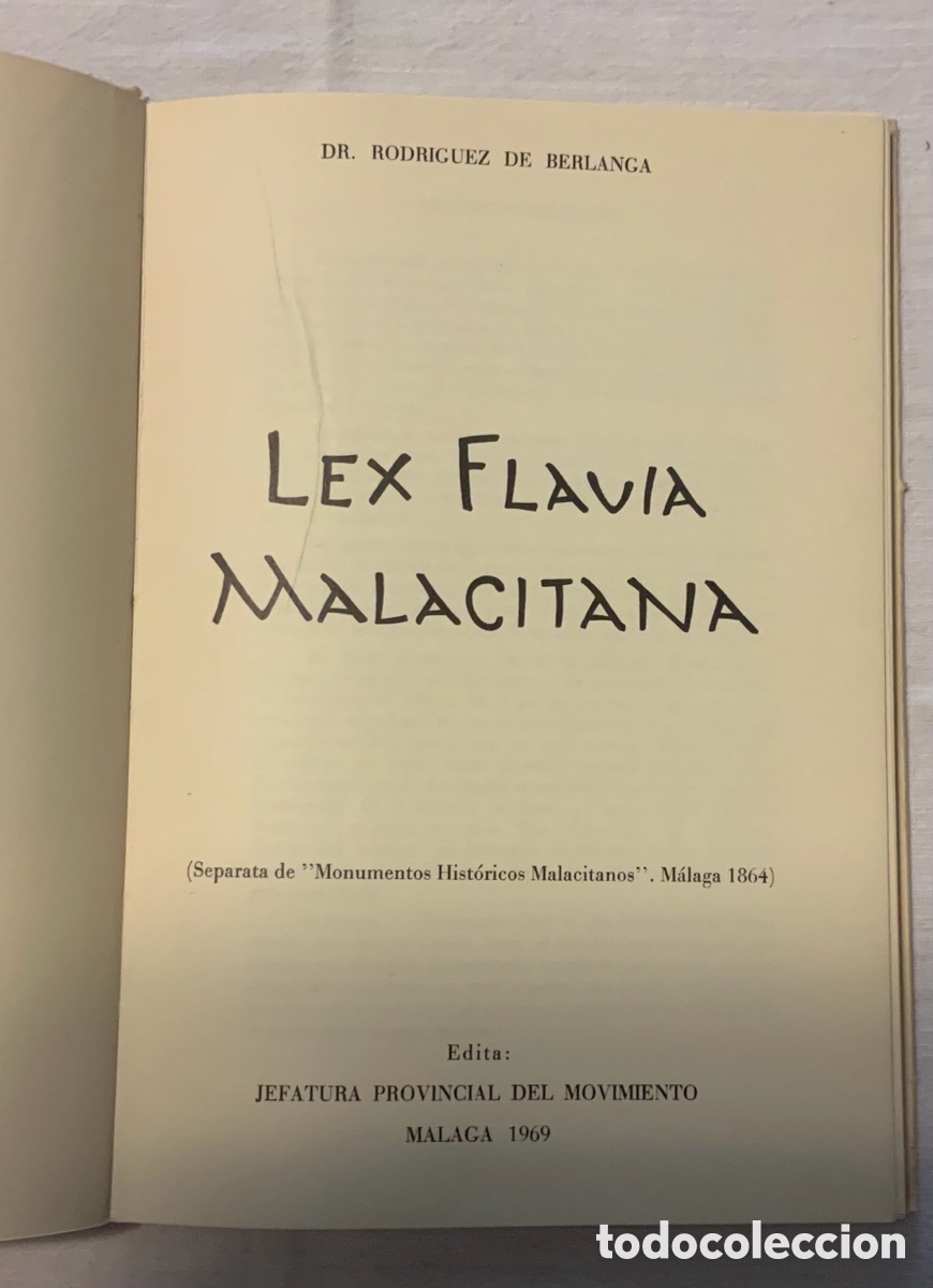 Libros de segunda mano: Lex Flavia Malacitana. Rodr&iacute;guez de Berlanga. 1969 - Foto 2