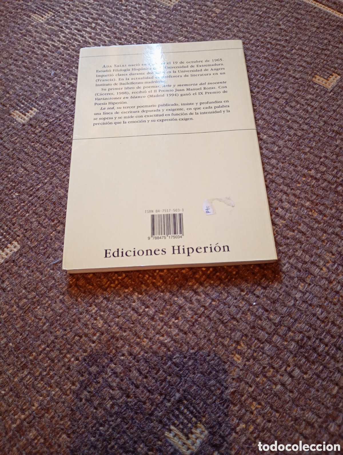 Libros de segunda mano: La Sed de Ada Salas libro poes&iacute;a Hiperion - Foto 5