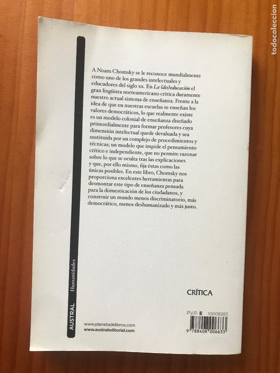 Libros de segunda mano: La (des)educaci&oacute;n / Noam Chomsky. Austral - Foto 5