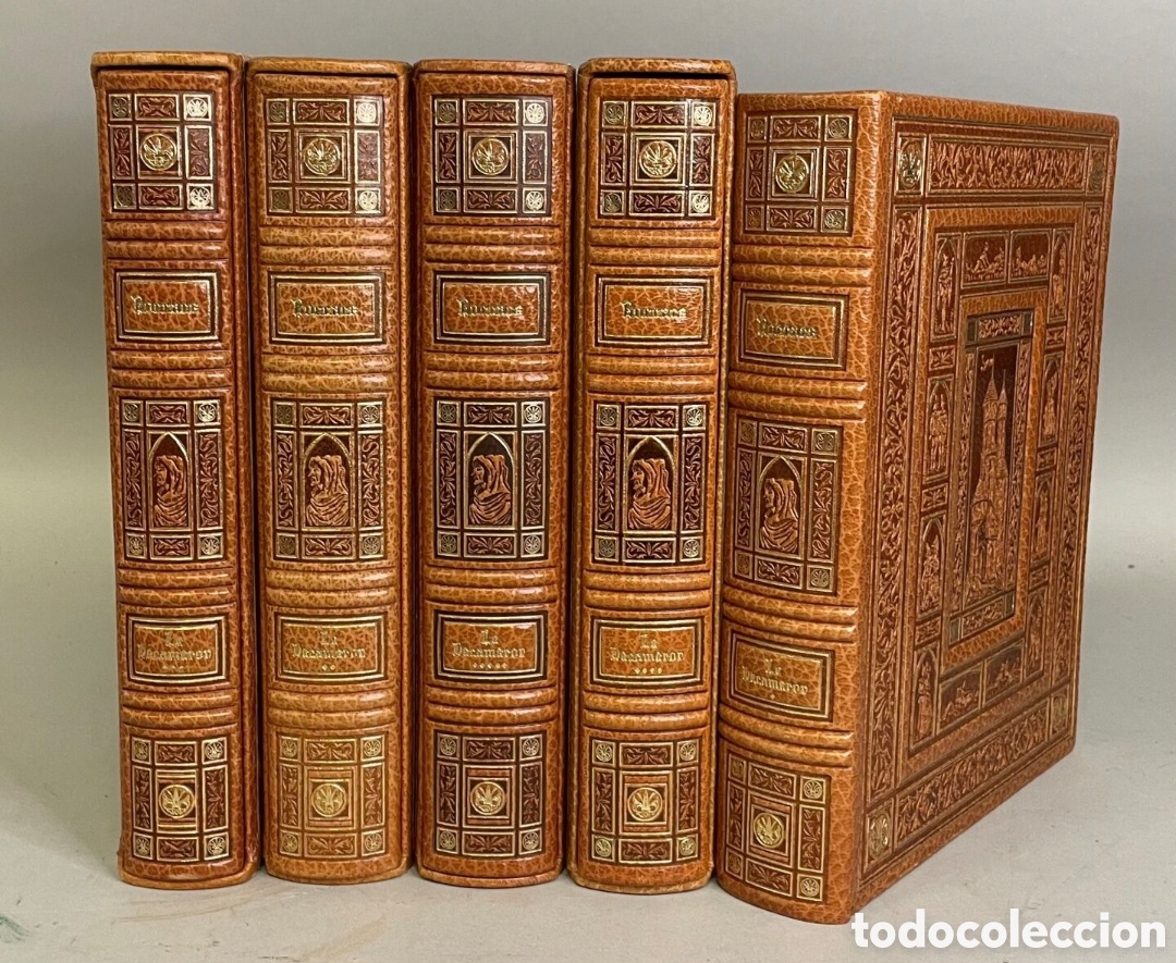 Libros de segunda mano: BOCCACCIO - DECAMER&Oacute;N - 5 TOMOS - Ilust. GRADASSI + DIBUJO FIRMADO ENMARCADO -