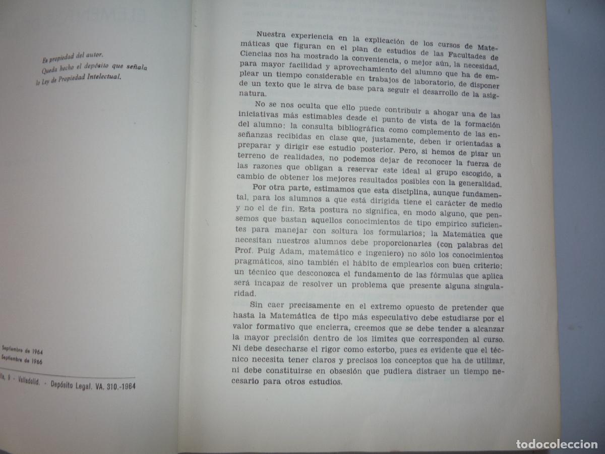 Libros de segunda mano: ELEMENTOS DE MAT&Eacute;MATICAS - JOSE MARTINEZ SALAS - 1966 - ANDRES MARTIN - Foto 3