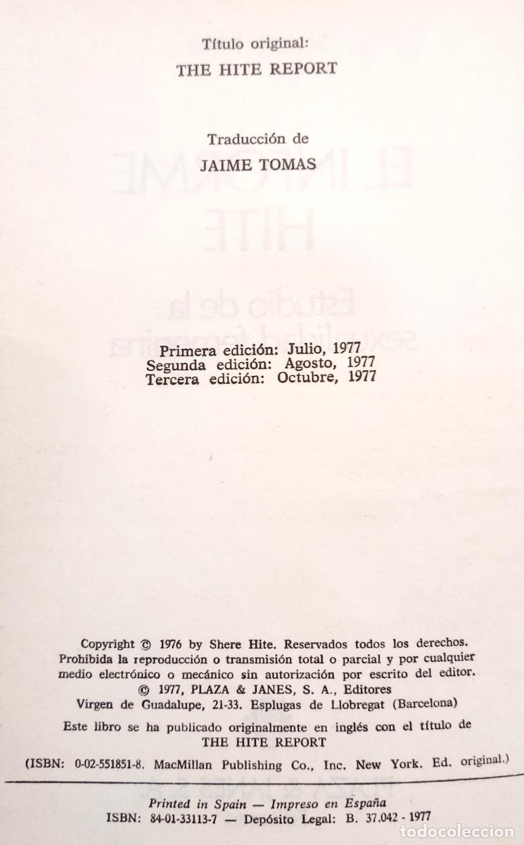 Libros de segunda mano: SHERE HITE - EL INFORME HITE - PLAZA & JAN&Eacute;S - 1977 - Foto 5